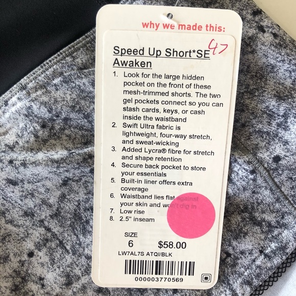 LULULEMON SPEED UP SHORT *SE AWAKEN SIZE 6 (AU 10) - Picture 8 of 8